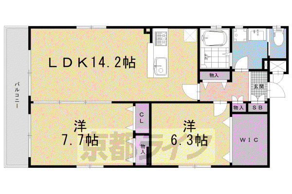 京都市烏丸線 丸太町駅(京都市営) 徒歩6分 5階建 築6年(2LDK/2階)の間取り写真