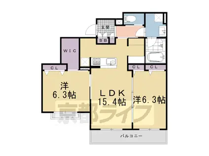 京都市烏丸線 丸太町駅(京都市営) 徒歩6分 3階建 築5年(2LDK/2階)の間取り写真