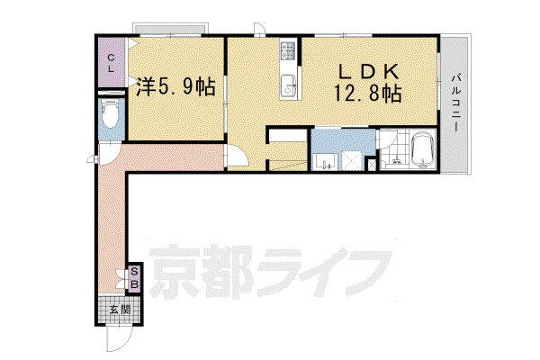 京都市烏丸線 丸太町駅(京都市営) 徒歩6分 3階建 築6年(1LDK/3階)の間取り写真