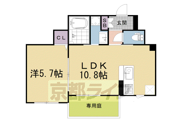 山陰本線 丹波口駅 徒歩9分 4階建 築6年(1LDK/1階)の間取り写真