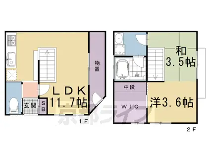 京都市東西線 二条城前駅 徒歩6分 2階建 築77年(1LDK)の間取り写真