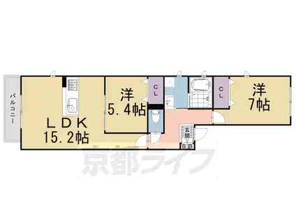 京阪電気鉄道京阪線 祇園四条駅 徒歩14分 2階建 築5年(2LDK/2階)の間取り写真
