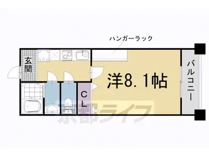 京都市烏丸線 北大路駅 徒歩24分 3階建 築4年(1K/3階)の間取り写真