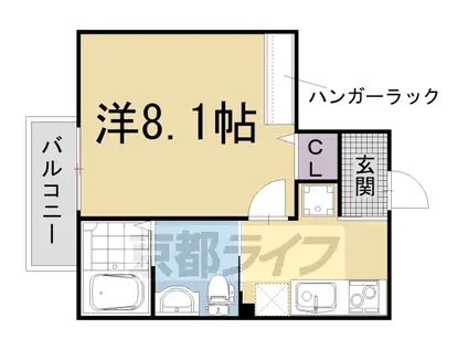 京都市烏丸線 北大路駅 徒歩24分 3階建 築4年(1K/3階)の間取り写真