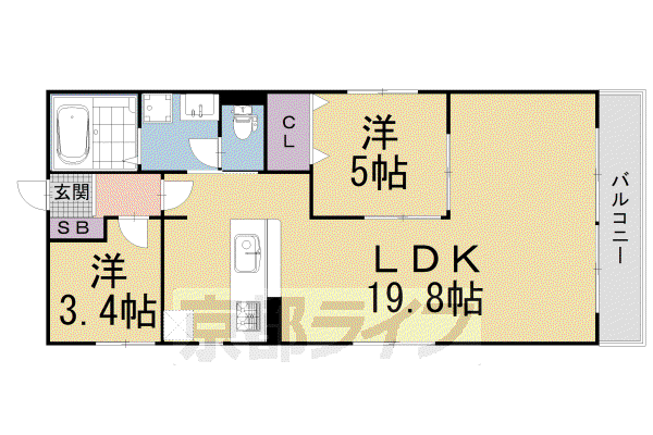 京都市烏丸線 丸太町駅(京都市営) 徒歩5分 4階建 築5年(2LDK/3階)の間取り写真