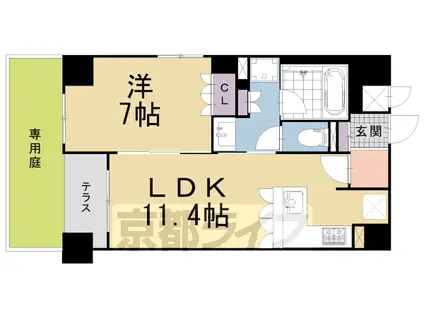 京都市東西線 二条城前駅 徒歩1分 4階建 築5年(1LDK/1階)の間取り写真