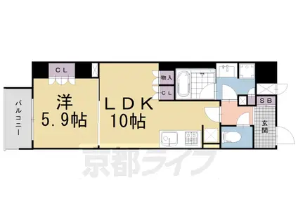 京都市東西線 二条城前駅 徒歩1分 4階建 築5年(1LDK/2階)の間取り写真