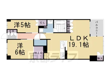 山陰本線 円町駅 徒歩6分 5階建 築5年(2LDK/4階)の間取り写真