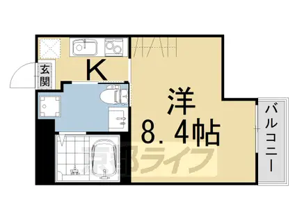 京都市烏丸線 五条駅(京都市営) 徒歩3分 4階建 築9年(1K/2階)の間取り写真
