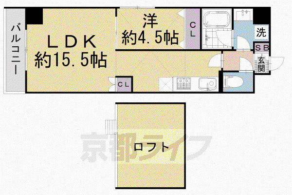 阪急電鉄京都線 烏丸駅 徒歩6分 4階建 築5年(1LDK/2階)の間取り写真