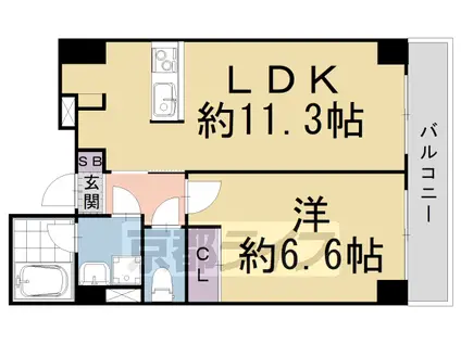 京都市烏丸線 烏丸御池駅 徒歩4分 5階建 築39年(1LDK/3階)の間取り写真