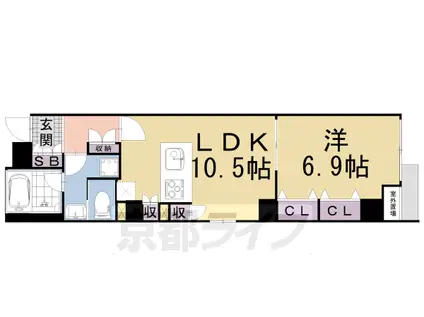 京都市烏丸線 烏丸御池駅 徒歩4分 5階建 築4年(1LDK/3階)の間取り写真