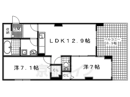 近鉄京都線 向島駅 徒歩12分 6階建 築10年(2LDK/5階)の間取り写真