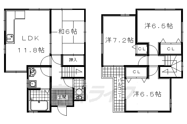 近鉄京都線 小倉駅(京都) 徒歩13分 2階建 築26年(4LDK)の間取り写真