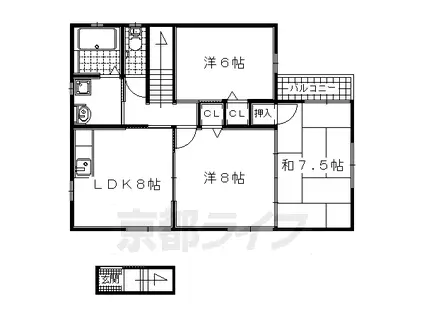 京阪電気鉄道宇治線 三室戸駅 徒歩13分 2階建 築26年(3LDK/2階)の間取り写真