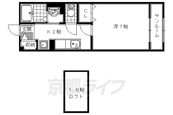 奈良線 ＪＲ小倉駅 徒歩8分 2階建 築11年(1K/2階)の間取り写真