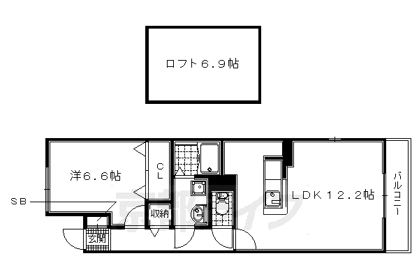 近鉄京都線 富野荘駅 徒歩4分 3階建 築11年(1LDK/3階)の間取り写真