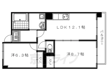 奈良線 宇治駅(ＪＲ) 徒歩13分 6階建 築11年(2LDK/4階)の間取り写真