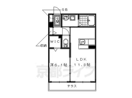 近鉄京都線 小倉駅(京都) 徒歩6分 2階建 築10年(1LDK/1階)の間取り写真