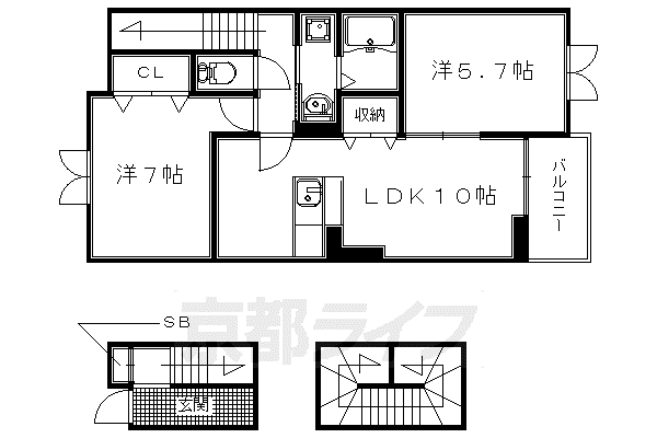 奈良線 木幡駅(ＪＲ) 徒歩11分 3階建 築10年(2LDK/3階)の間取り写真