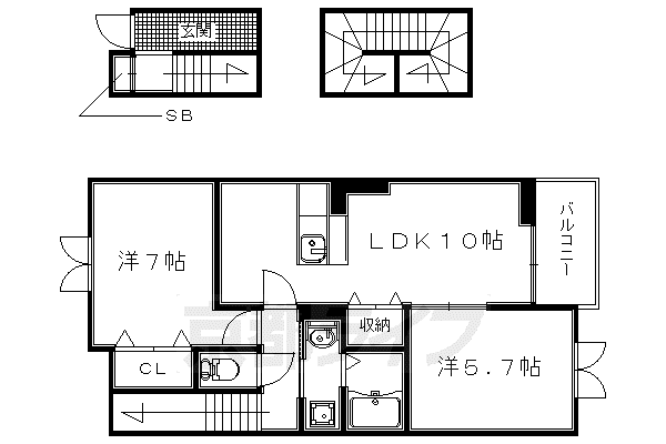 奈良線 木幡駅(ＪＲ) 徒歩11分 3階建 築10年(2LDK/3階)の間取り写真