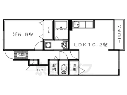 奈良線 木幡駅(ＪＲ) 徒歩7分 2階建 築10年(1LDK/1階)の間取り写真