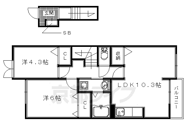 奈良線 木幡駅(ＪＲ) 徒歩7分 2階建 築10年(2LDK/2階)の間取り写真