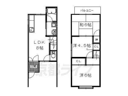 近鉄京都線 富野荘駅 徒歩4分 2階建 築33年(3DK)の間取り写真