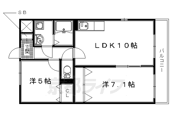 近鉄京都線 伊勢田駅 徒歩34分 3階建 築9年(2LDK/3階)の間取り写真