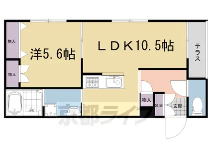 近鉄京都線 小倉駅(京都) 徒歩4分 2階建 築9年(1LDK/1階)の間取り写真