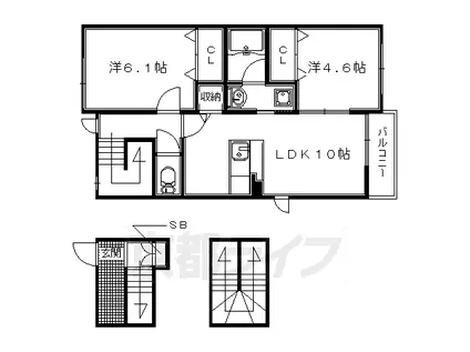 近鉄京都線 大久保駅(京都) 徒歩34分 3階建 築9年(2LDK/3階)の間取り写真