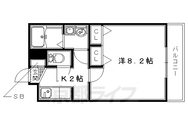 奈良線 新田駅(京都) 徒歩3分 2階建 築9年(1K/1階)の間取り写真