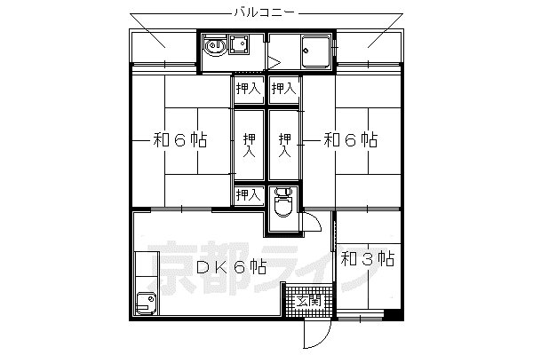 近鉄京都線 大久保駅(京都) 徒歩9分 5階建 築62年(3DK/1階)の間取り写真