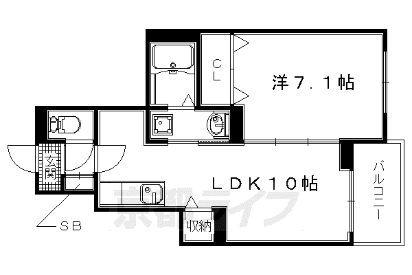 近鉄京都線 富野荘駅 徒歩18分 3階建 築9年(1LDK/1階)の間取り写真