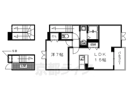 近鉄京都線 富野荘駅 徒歩18分 3階建 築9年(1LDK/3階)の間取り写真