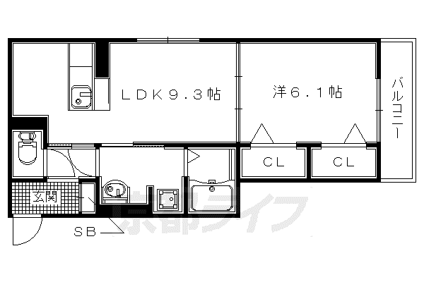 奈良線 新田駅(京都) 徒歩7分 3階建 築9年(1LDK/2階)の間取り写真