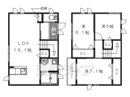 奈良線 六地蔵駅(ＪＲ) 徒歩9分 2階建 築8年(3LDK)の間取り写真