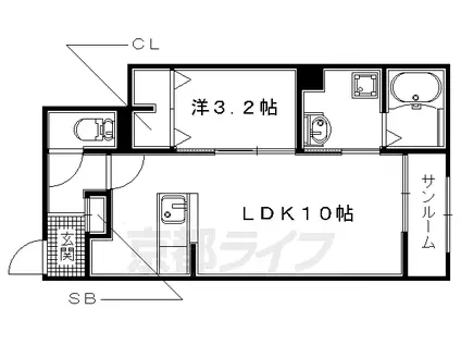 近鉄京都線 寺田駅(京都) 徒歩1分 2階建 築8年(1LDK/1階)の間取り写真
