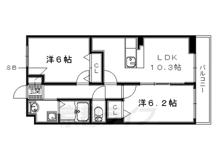 奈良線 新田駅(京都) 徒歩12分 3階建 築8年(2LDK/3階)の間取り写真