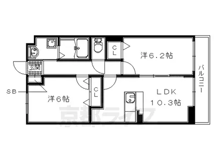 奈良線 新田駅(京都) 徒歩12分 3階建 築8年(2LDK/2階)の間取り写真