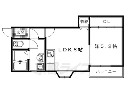 近鉄京都線 寺田駅(京都) 徒歩4分 2階建 築30年(1LDK/1階)の間取り写真