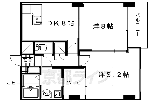 奈良線 新田駅(京都) 徒歩8分 3階建 築8年(2LDK/2階)の間取り写真