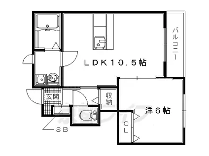 近鉄京都線 大久保駅(京都) 徒歩32分 2階建 築8年(1LDK/1階)の間取り写真
