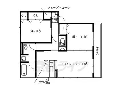 近鉄京都線 寺田駅(京都) 徒歩7分 2階建 築8年(2LDK/1階)の間取り写真