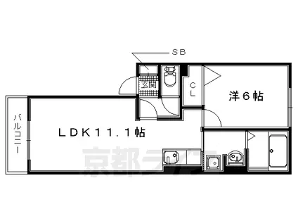 奈良線 黄檗駅(ＪＲ) 徒歩10分 2階建 築7年(1LDK/2階)の間取り写真