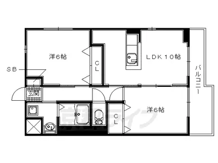 近鉄京都線 大久保駅(京都) 徒歩30分 3階建 築7年(2LDK/2階)の間取り写真