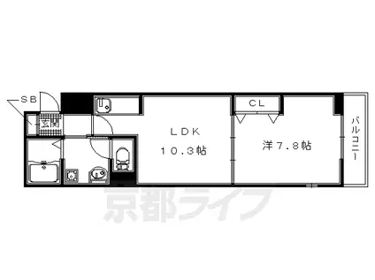 奈良線 新田駅(京都) 徒歩6分 3階建 築7年(1DK/2階)の間取り写真