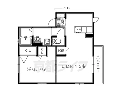セジュールレセンテ宇治池森(1LDK/1階)の間取り写真