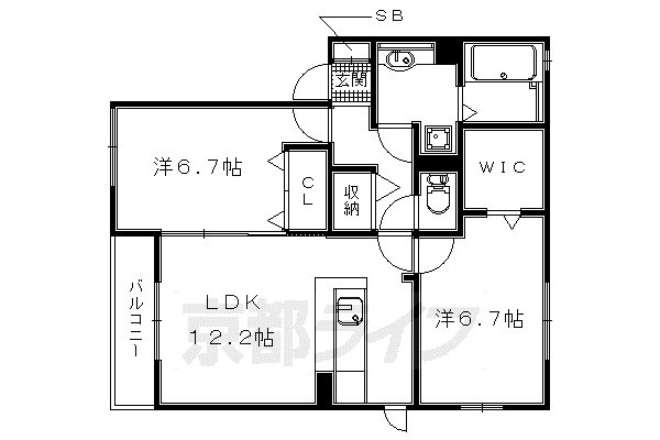 京阪電気鉄道京阪線 石清水八幡宮駅 徒歩9分 2階建 築7年(2LDK/1階)の間取り写真