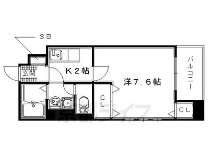 近鉄京都線 大久保駅(京都) 徒歩8分 4階建 築6年(1K/2階)の間取り写真